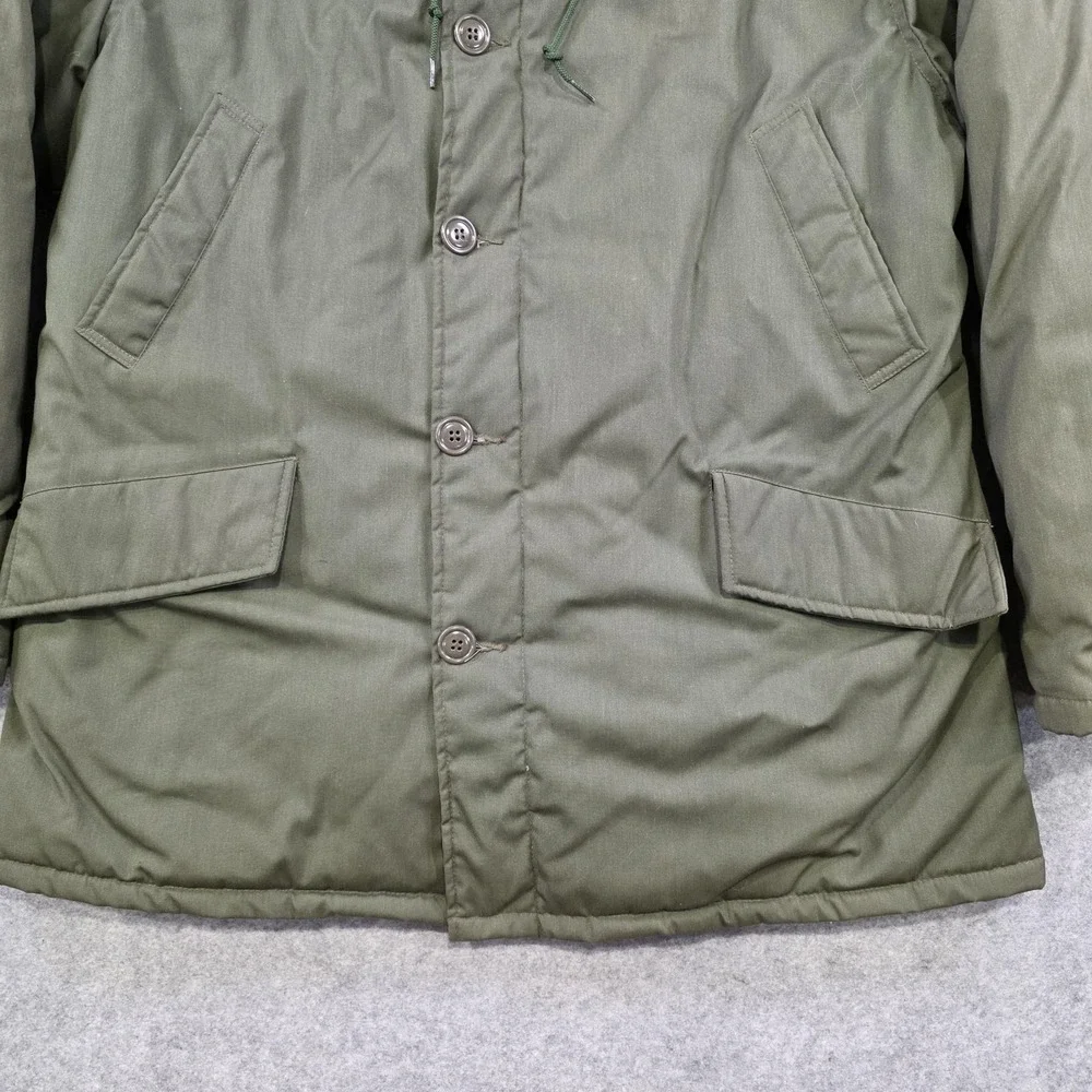 VTG LL Bean Parka Coat Mens 44 Green Hooded Canvas Fur Lined Insulated Military